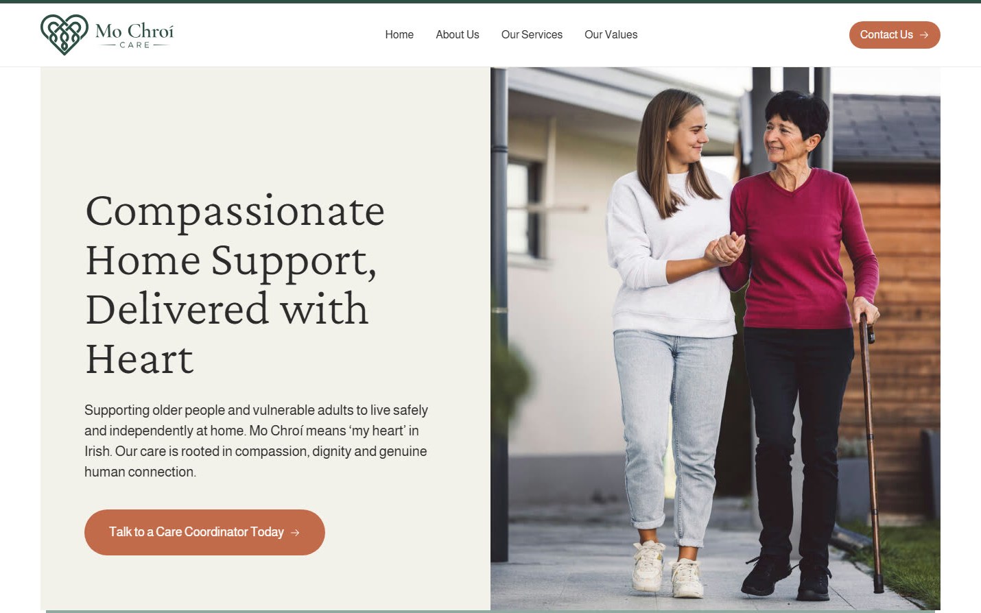 The Mo Chroí Care website homepage